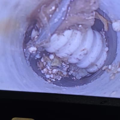 צילום של פנים צינור עם חפצים ופסולת