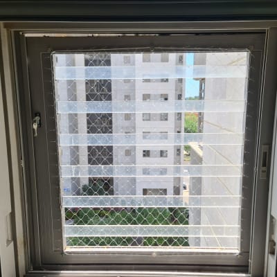 חלון עם רשת למניעת כניסת יונים