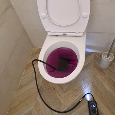 מד חום בתוך אסלה עם נוזל סגול