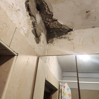 תקרה עם נזקי רטיבות ועובש בפינה