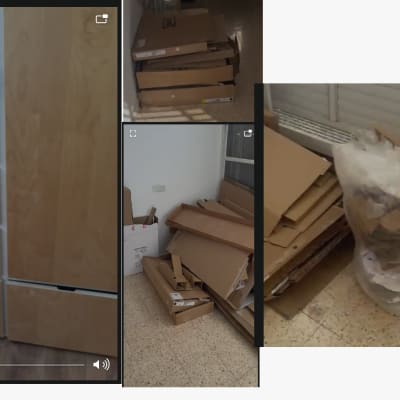 אריזות קרטון ופסולת לאחר הרכבת רהיטים