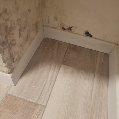 קיר עם סימני רטיבות ועובש בפינה