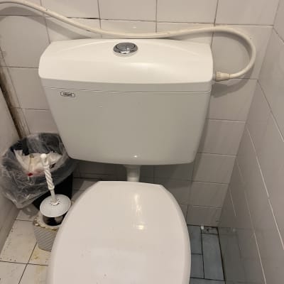 אסלה ומיכל הדחה בחדר שירותים