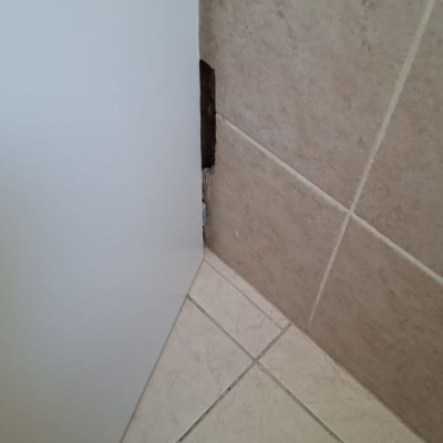 קיר עם חור ליד דלת בחדר אמבטיה