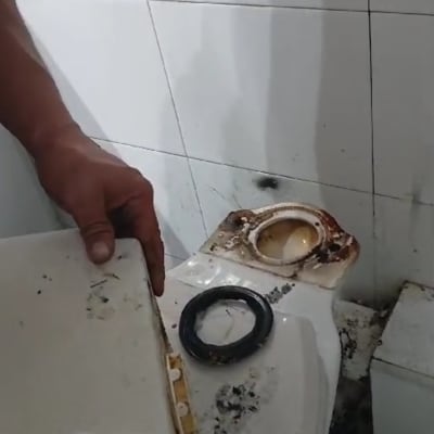 יד מחזיקה מכסה אסלה, טבעת אטם שחורה על האסלה