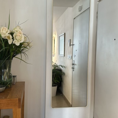 מראה מלבנית על קיר לבן