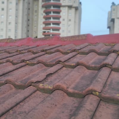 גג רעפים אדום עם לכלוך וטחב