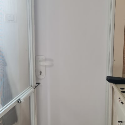 דלת מצופה בציפוי חדש עם ידית לבנה