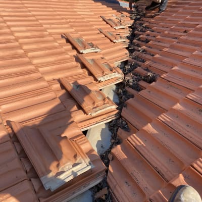 תיקון רעפים על גג עם עלים יבשים