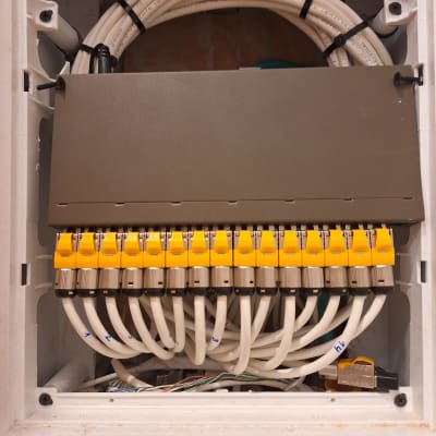 לוח תקשורת עם כבלים מחוברים ומסודרים