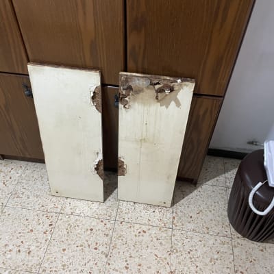 דלתות עץ פגומות עם קילופים ונזקי מים