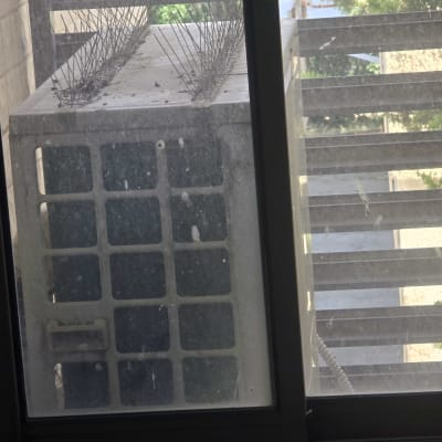 יחידת מיזוג אוויר חיצונית עם דוקרנים למניעת ציפורים