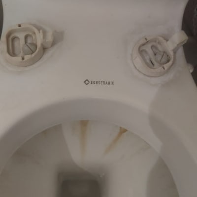 אסלה עם כתמי חלודה ולוגו EGESERAMIK