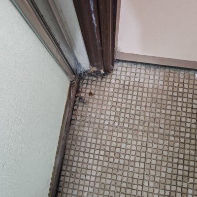 רצפה עם סימני רטיבות ליד דלת