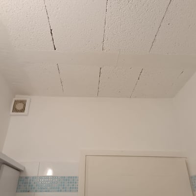 תקרה צבועה בלבן עם קווים גלויים