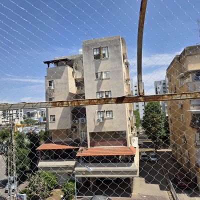 רשת מתכת למניעת כניסת יונים על רקע בניין