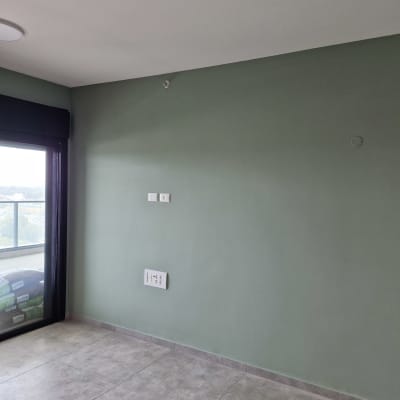 קיר צבוע בירוק עם שקעי חשמל