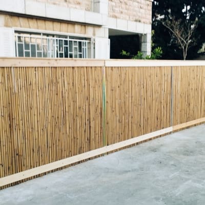 גדר במבוק גבוהה לצד מבנה אבן