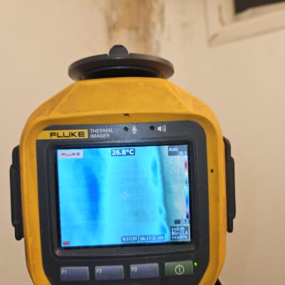 מצלמה תרמית מציגה תמונה של קיר עם נזילה