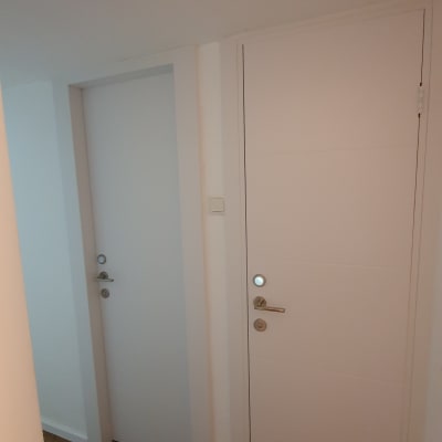 שתי דלתות לבנות עם ידיות מתכת