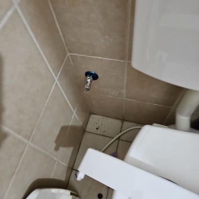 ברז מים על קיר ליד אסלה בשירותים