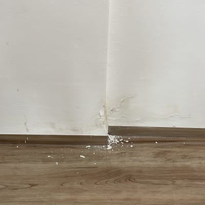 קיר עם נזקי רטיבות ושקע חשמלי