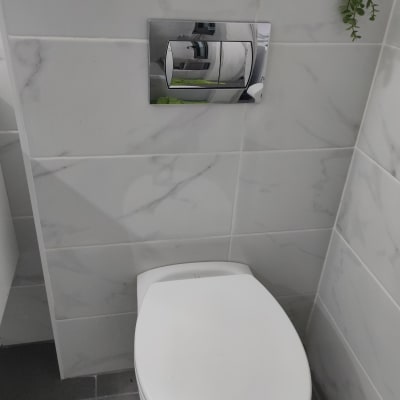 אסלה עם לחצן הדחה על קיר קרמיקה