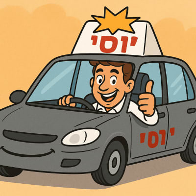 איור של מכונית לימוד נהיגה עם שלט יוסי