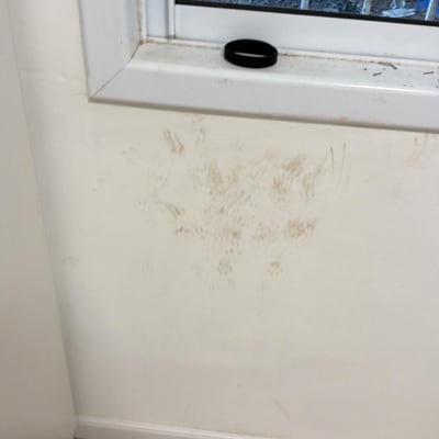 קיר עם סימני לכלוך ליד חלון