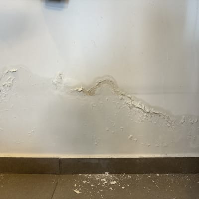 קיר עם סימני רטיבות והתקלפות צבע