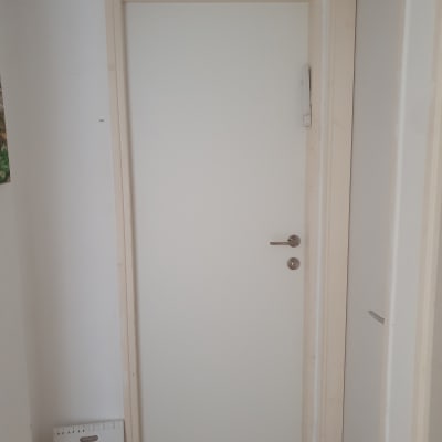 דלת לבנה עם ידית מתכת בחדר פנימי