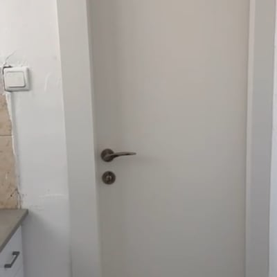 דלת לבנה עם ידית מתכת