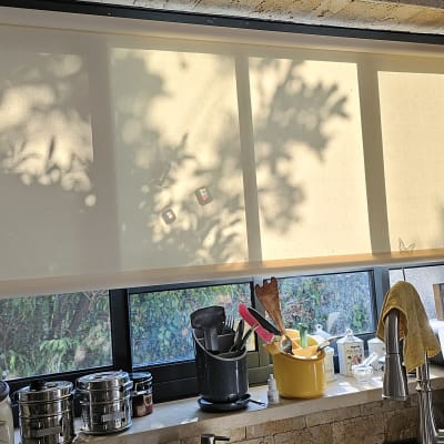 וילון גלילה בהיר עם צללים של עלים