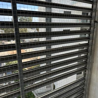 רשת מתכת על חלון למניעת כניסת יונים