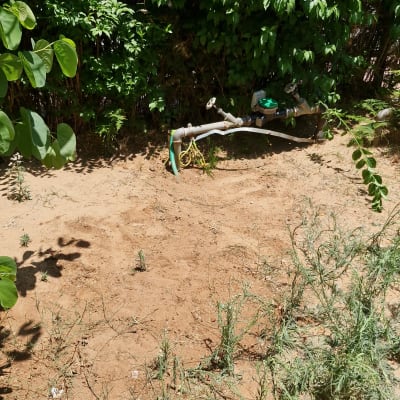 צינור מים עם ברזים בגינה