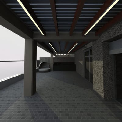 פרגולה מאלומיניום עם תאורה על מרפסת מרוצפת