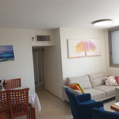 שני ציורים תלויים על קיר בסלון