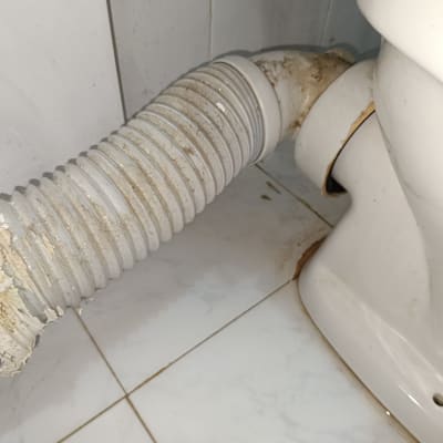 צינור גמיש מחובר לאסלה עם לכלוך