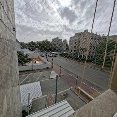 רשת יונים מותקנת על בניין למניעת כניסת יונים