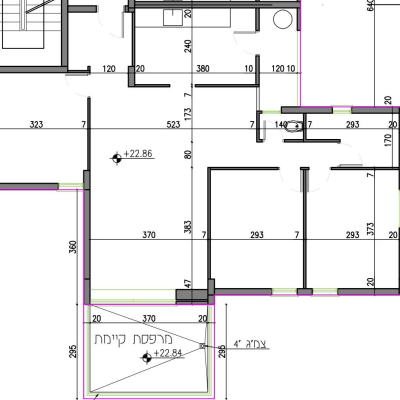 תוכנית בנייה עם מידות ופרטים טכניים