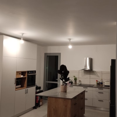 משטח שיש במטבח עם עציץ במרכז