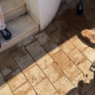 מדרגות ואזור מרוצף עם לכלוך ואבק