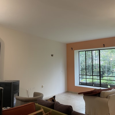 קיר צבוע בסלון עם חלון גדול