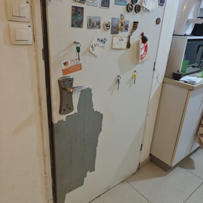 דלת עם מגנטים ותיקון חלקי בציפוי