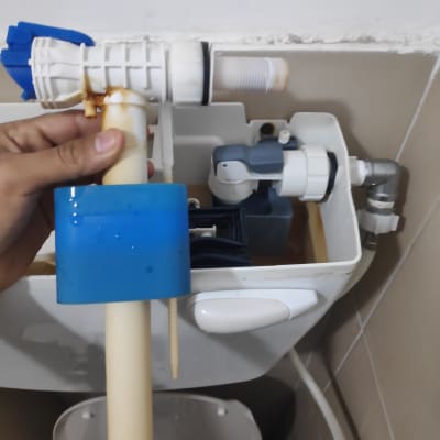 יד מחזיקה חלקים פנימיים של ניאגרה בשירותים