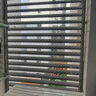 רשת מתכת על חלון למניעת כניסת יונים