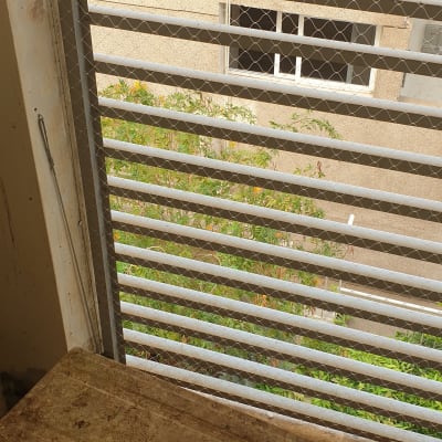 רשת מתכת על חלון למניעת כניסת יונים