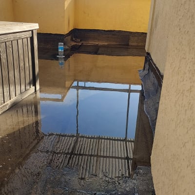 מים עומדים על גג עם איטום לקוי