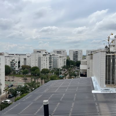 נוף עירוני עם בניינים ועצים