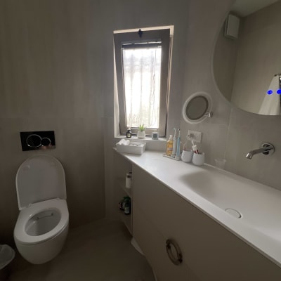 חדר אמבטיה עם כיור, מראה ואסלה